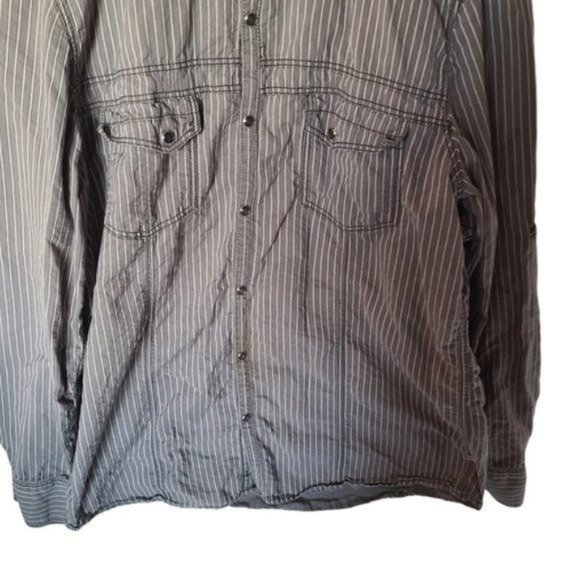I.N.C. Mens Long Sleeve Gray‎ Stripe Shirt XL Snap - Picture 4 of 14